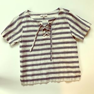 Madewell striped lace up shirt linen size XXS